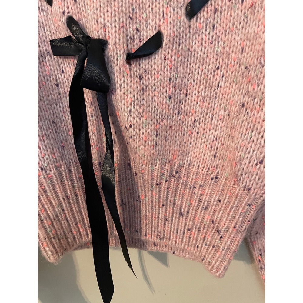 Kimchi Blue Pink Confetti Heart Ribbon Bow Cropped Sweater XS Coquette‎ Ballet - Picture 4 of 8